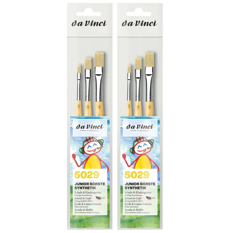 JUNIOR BORSTE Synthetic Student Brush, Synthetic, Acrylic, Flat, Series 329, Assorted Sizes, 3 Per Set, 2 Sets