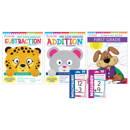 First Grade Skills Workbook & Flashcard Bundle