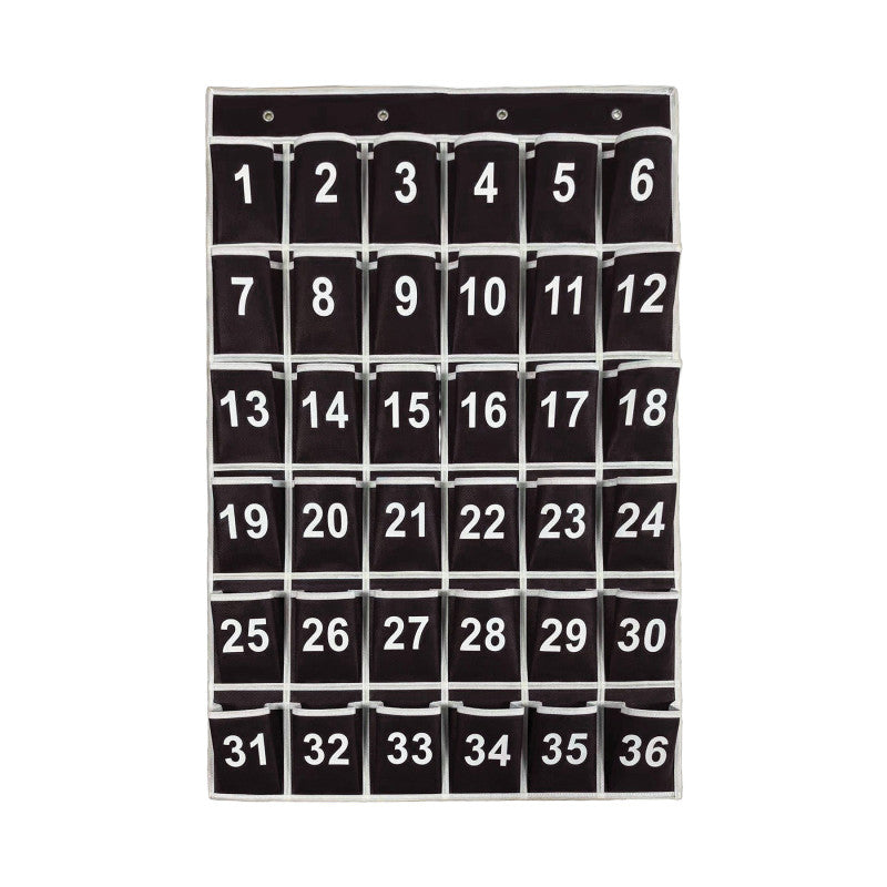 Hanging Classroom Cell Phone Organizer, 36 Numbered Pockets, Wall & Door Storage Holder, Black/White Trim