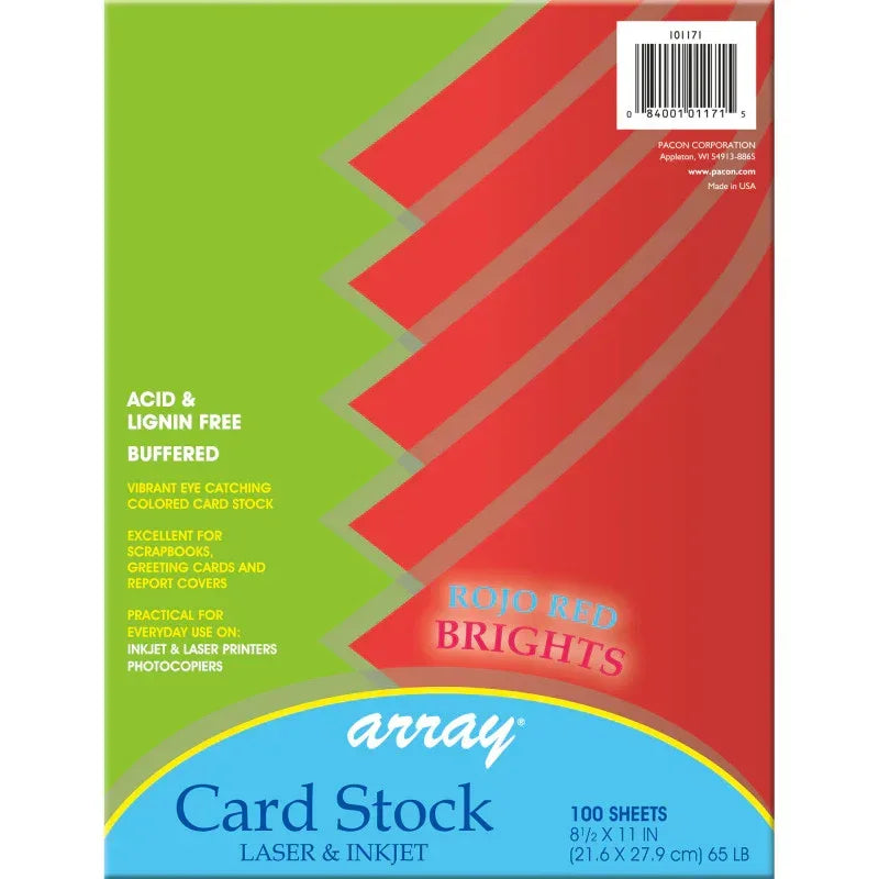 Card Stock, Rojo Red, 8-1/2" x 11", 100 Sheets