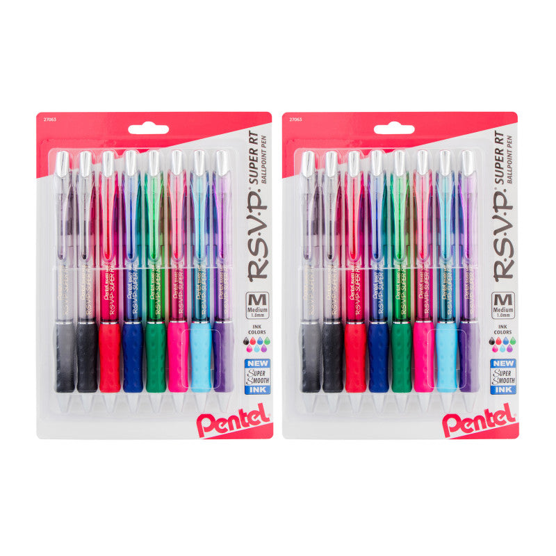 R.S.V.P.&reg; Super RT Retractable Ballpoint Pen, Assorted, 8 Per Pack, 2 Packs