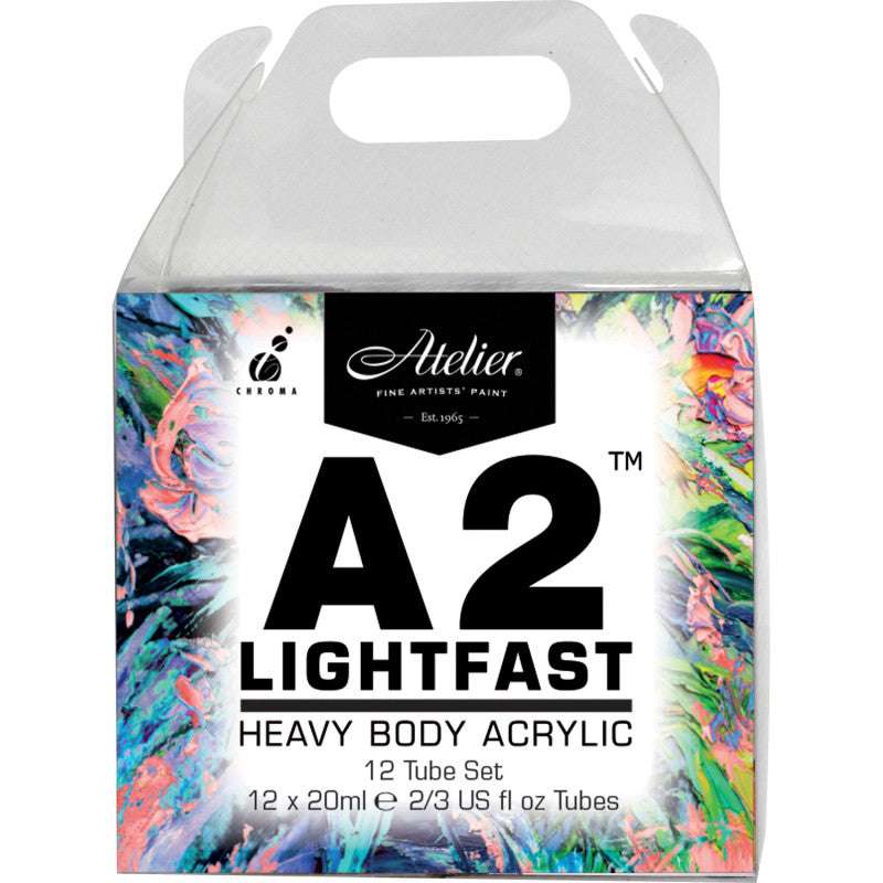 A2 Heavy Body Lightfast Artist Acrylic, 20 ml Tubes, 12 Color Set