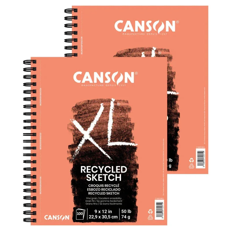 XL Series Sketch Pad, Recycled, Side Wire Binding, 100 Sheet, 9x12 inch, Pack of 2