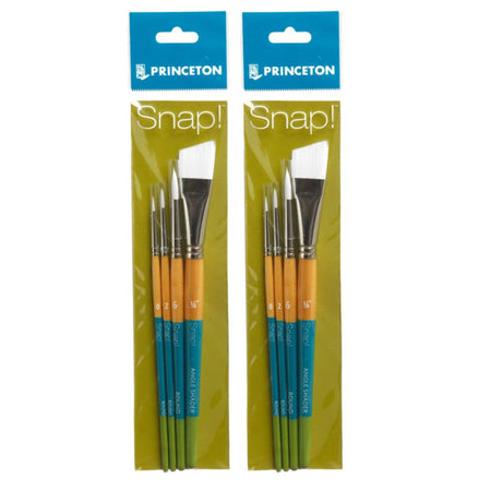 Snap! Brush Set No. 3, Synthetic Bristles, Short Handle Mixed Media Paintbrush, Multicolor, 4 Per Set, 2 Sets