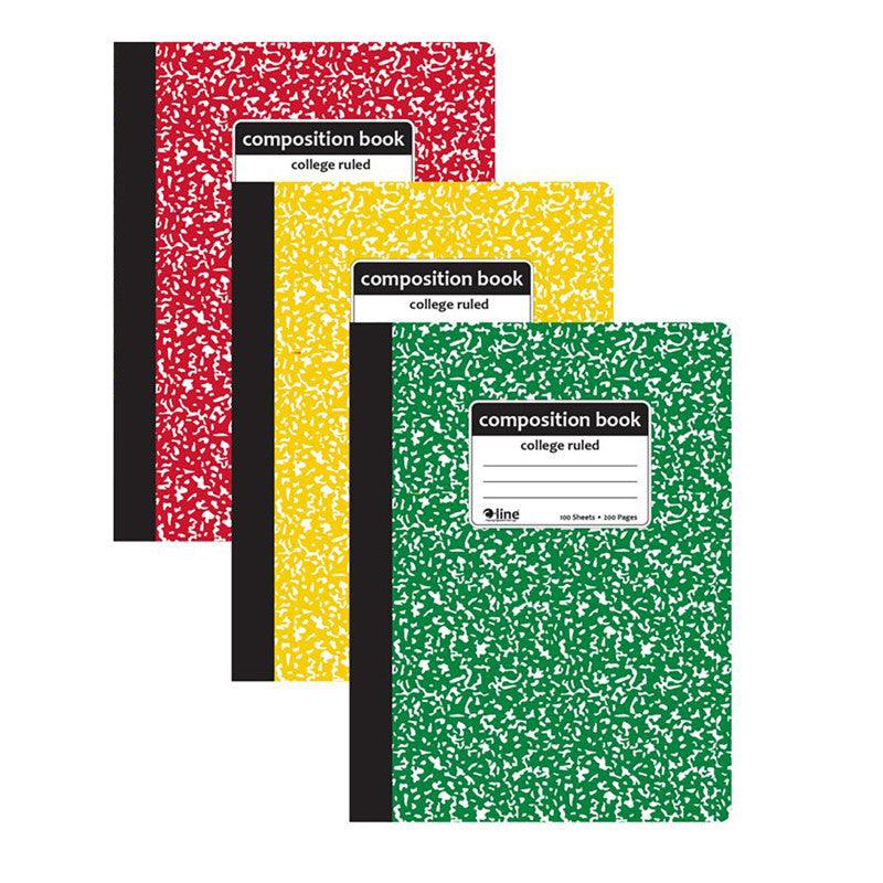 College-Ruled Marble Composition Books, 100 Sheets, Assorted, 3-Pack