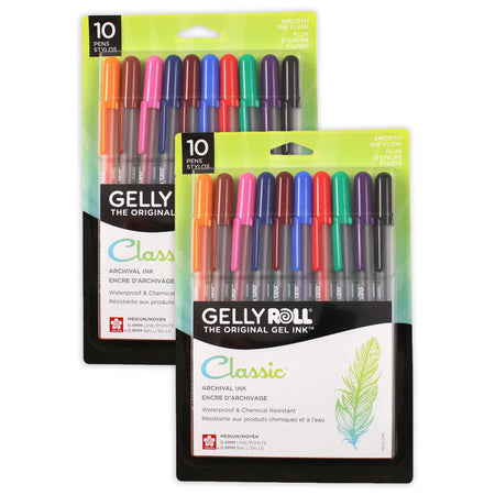 Classic Gel Pens, 08 Medium Point, Assorted Colors, 10 Per Set, 2 Sets
