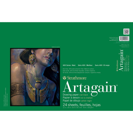 400 Series Artagain Pastel & Drawing Paper Pad, Coal Black, Glue Binding, 24 Sheet, 12x18 inch, 1 Count