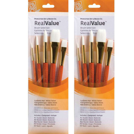 RealValue Brush Set, White Taklon Bristles, Short Handle Mixed Media Paintbrush, Orange, 5 Per Set, 2 Sets