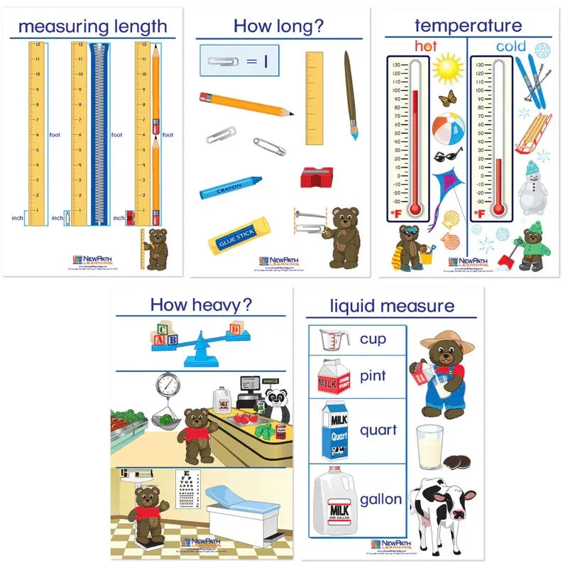 Measurement Bulletin Board Charts, Set of 5, English Edition