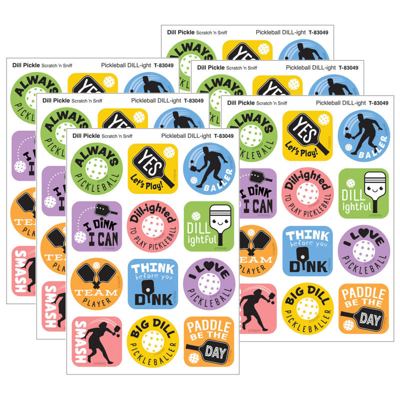 Pickleball Pride, Dill Pickle Scent Scratch 'n Sniff Stinky Stickers&reg;, 48 Per Pack, 6 Packs