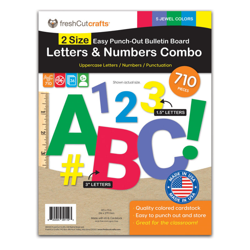 Bulletin Board Letters & Numbers, Jewel Colors, 1.5in & 3in, 710 Pieces