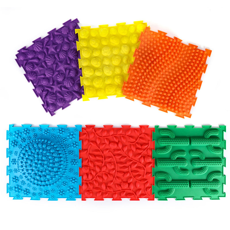 Locking Sensory Tactile Tiles, Assorted Colors, 11.8" x 11.8" x 0.6", Set of 6