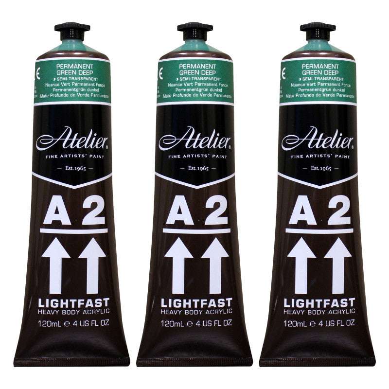 A2 Heavy Body Lightfast Artist Acrylic, 4 oz., Permanent Green Deep Hue, Pack of 3