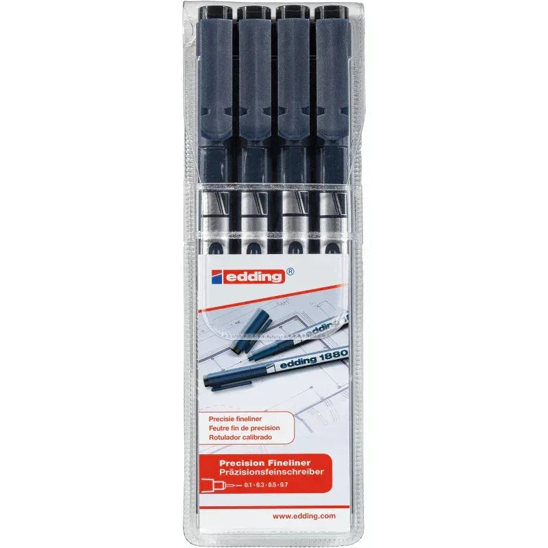 1880 Series Drawliner Pen, Assorted Sizes, Black, Set of 4