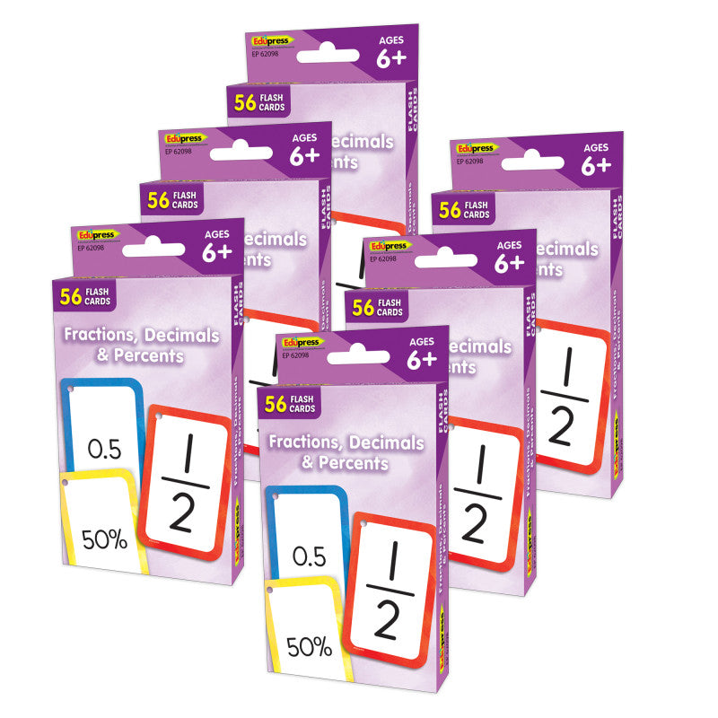 Fractions, Decimals & Percents Flash Cards, 6 Packs