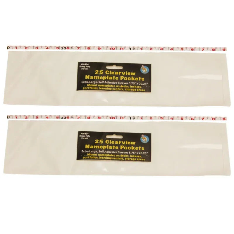 Clear View Self-Adhesive Extra Large Name Plate Pocket 5.75" x 21", 25 Per Pack, 2 Packs