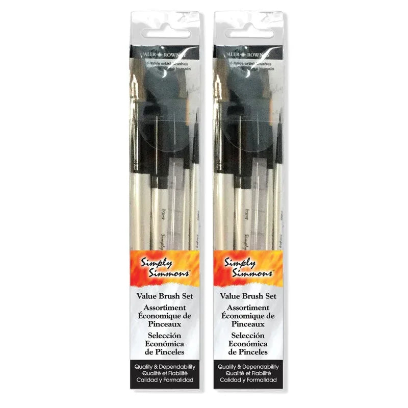 Simply Simmons Watercolor Brush Set, Short Handle Watercolor Paintbrush, White, 5 Pieces Per Set, 2 Sets