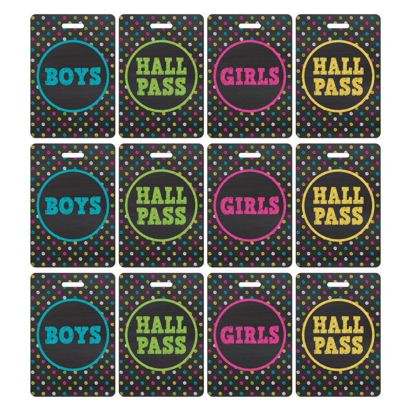 Chalkboard Brights Hall Pass with Lanyard, 4 Per Pack, 3 Packs