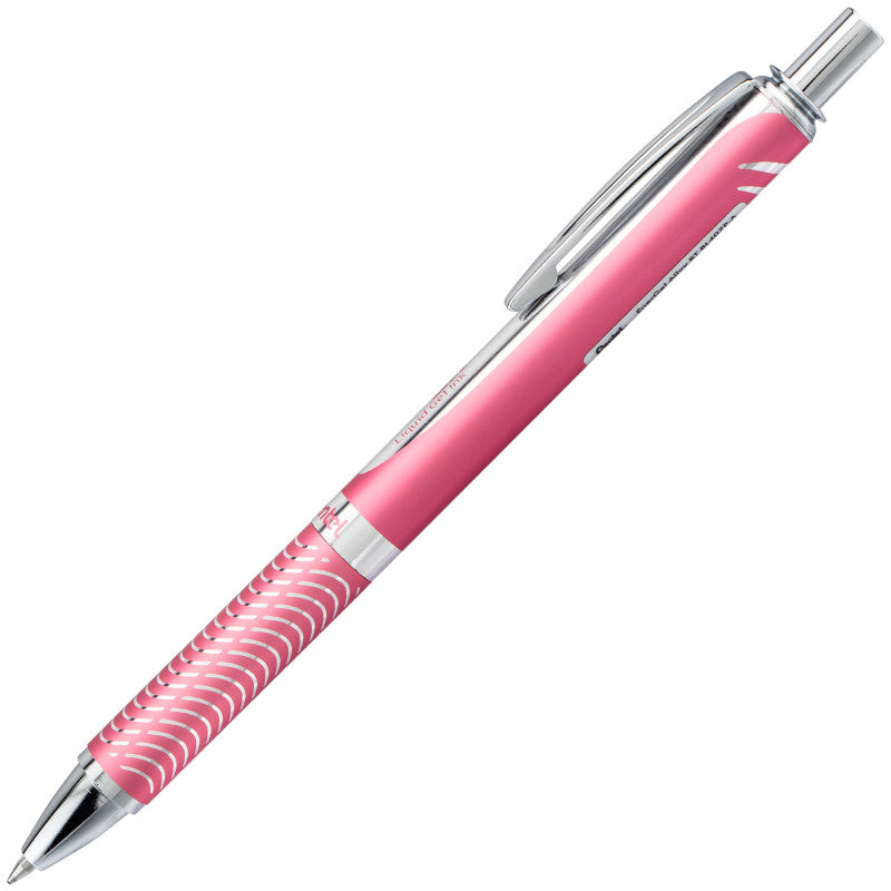 EnerGel Alloy Retractable Premium Liquid Gel Pen, (0.7mm) Metal Tip, Medium Line, Pink Barrel, Black Ink