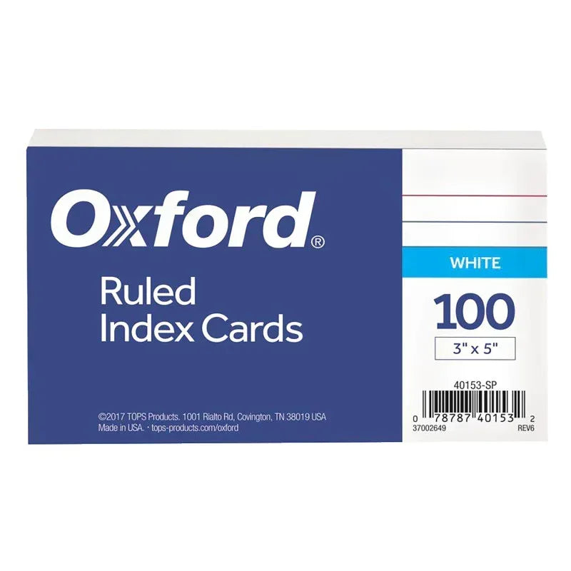 Index Cards, 3" x 5", Ruled, 100 Per Pack, 12 Packs