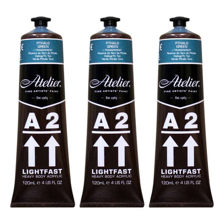 A2 Heavy Body Lightfast Artist Acrylic, 4 oz., Pthalo Green Hue, Pack of 3