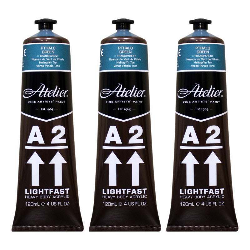A2 Heavy Body Lightfast Artist Acrylic, 4 oz., Pthalo Green Hue, Pack of 3