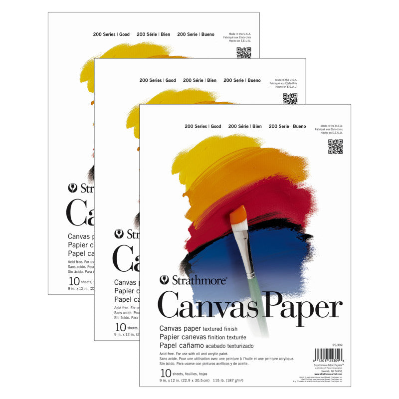 200 Series Canvas Pad, 10 Sheet, 9x12 inch, Pack of 3