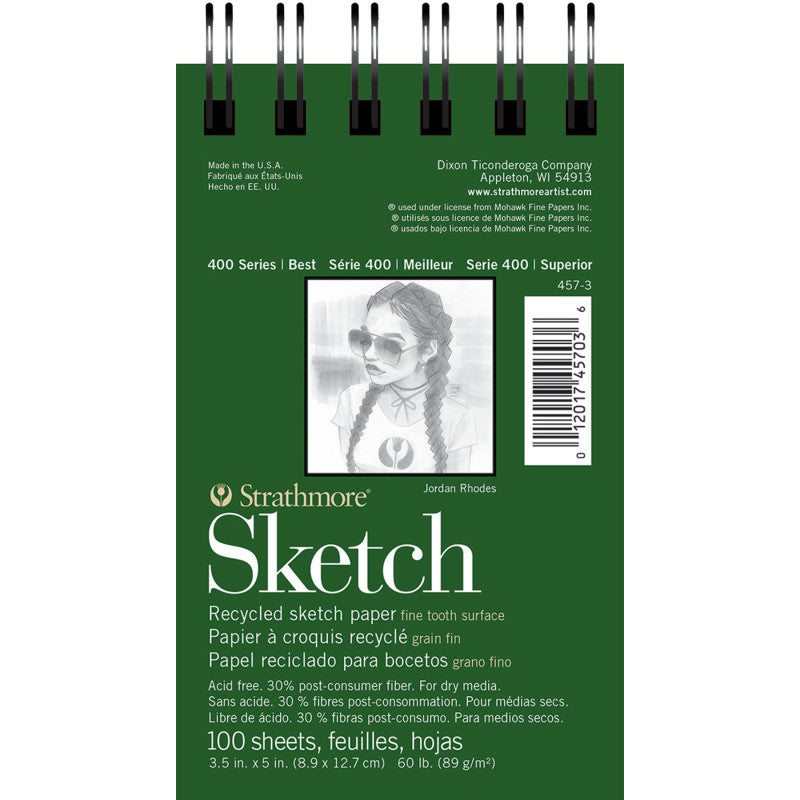 400 Series Sketch Pad, Recycled, Side Wire Binding, 100 Sheet, 3.5x5 inch, 1 Count