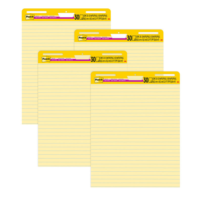 Self-Stick Easel Pads, 1.5-Inch Presentation Rule, 25 x 30 Inches, Yellow, 30 Sheets per Pad, 4 Pads