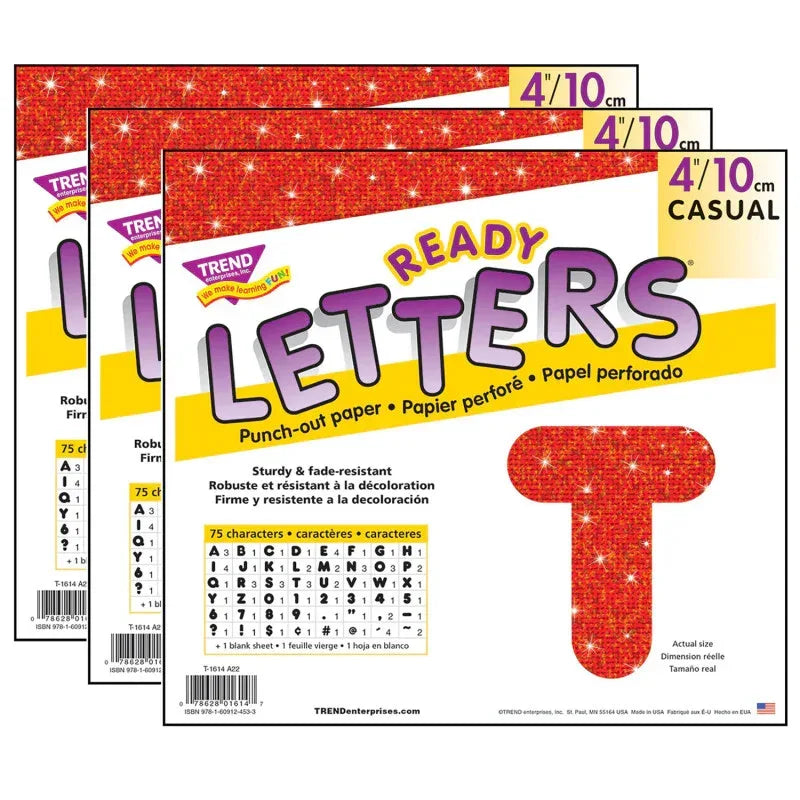 Red Sparkle 4" Casual Uppercase Ready Letters&reg;, 3 Packs