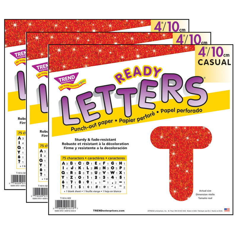Red Sparkle 4" Casual Uppercase Ready Letters&reg;, 3 Packs
