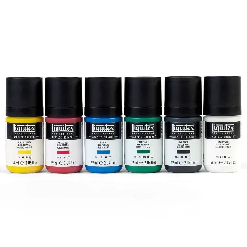 Professional Acrylic Gouache Paint, Primary Colors, 59 mL, Set of 6