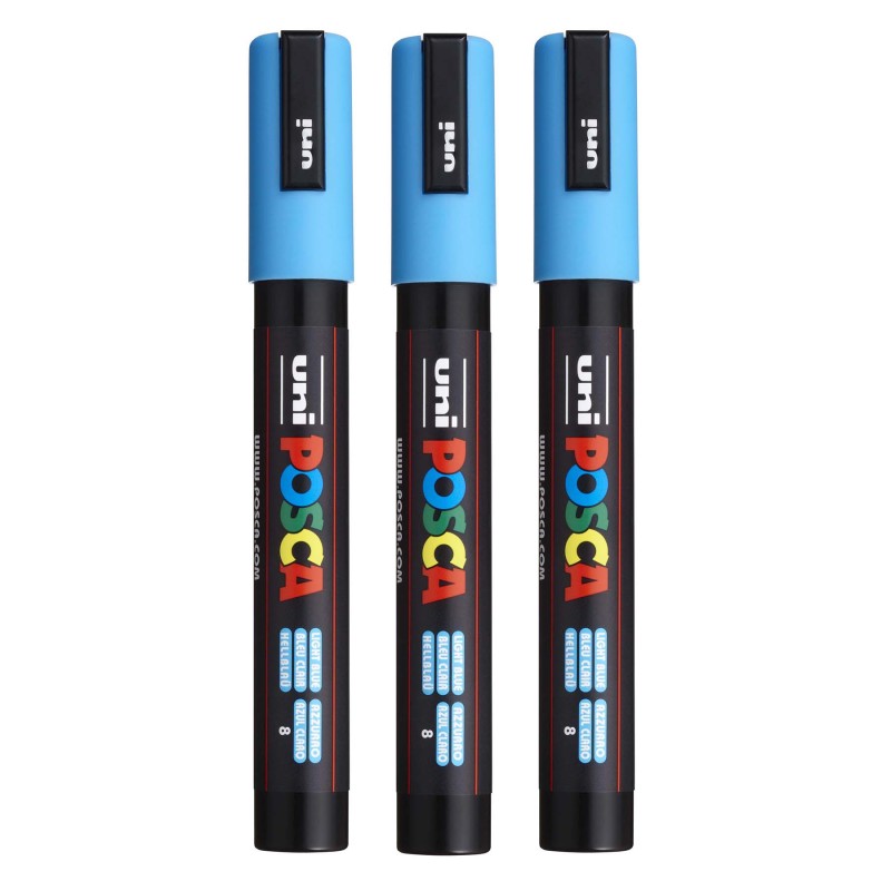uniÂ® PC-5M Water-Based Paint Markers, Reversible Medium Tip (1.8-2.5mm), Light Blue, Set of 3