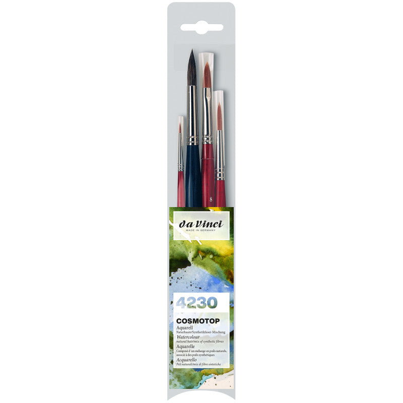 COSMOTOP Assorted Brushes, Synthetic, Watercolor, MIX and SPIN, 4 Brush Set