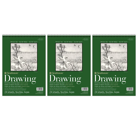 400 Series Drawing Pad, Recycled, Top Wire Binding, 24 Sheet, 9x12 inch, Pack of 3