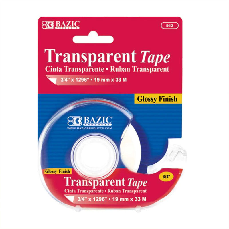 Transparent Tape with Dispenser, 3/4" x 1296"