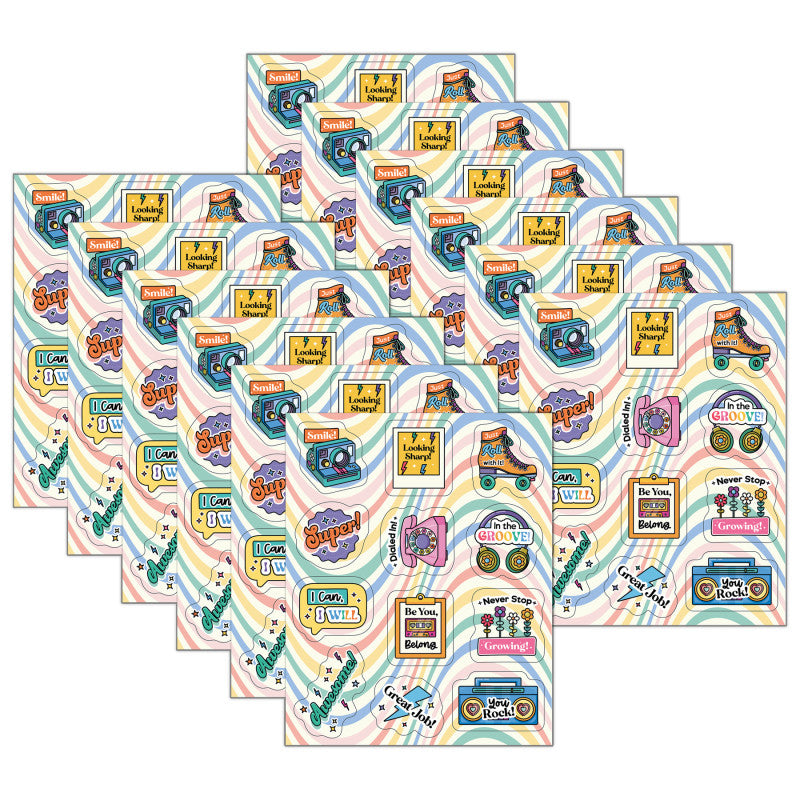 Happily Ever Elementary Retro Remix Motivators Motivational Stickers, 72 Per Pack, 12 Packs