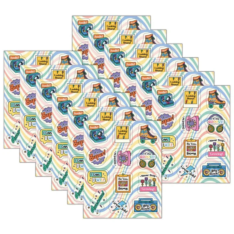 Happily Ever Elementary Retro Remix Motivators Motivational Stickers, 72 Per Pack, 12 Packs