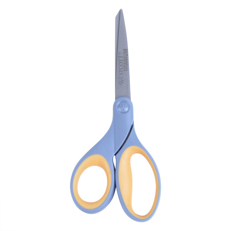 Titanium Bonded Scissors, Left Handed, 8 in Long, 3.5 in Cut Length, Straight Gray/Yellow Handle