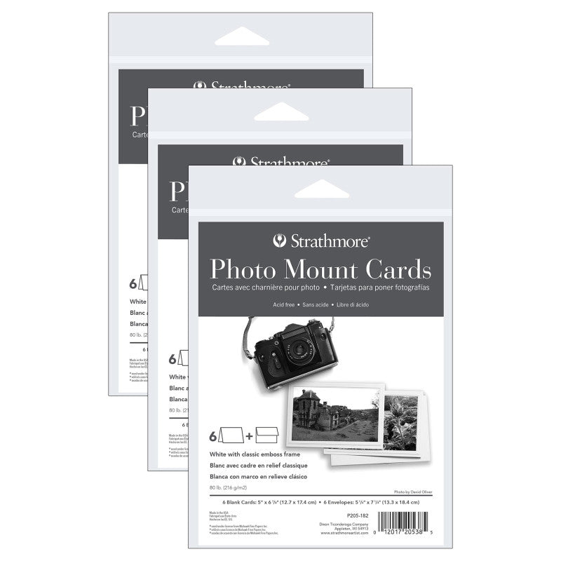 Photo Mount Cards & Envelopes, Classic Embossed Border, Full Size, 5x6.875 inch, 6 Per Pack, 3 Packs