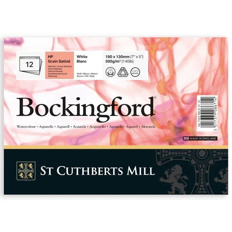 Bockingford Watercolor Pad, Hot Pressed, White, Glue Binding, 140lb/300gsm, 12 Sheet, 7x5 inch, 1 Count