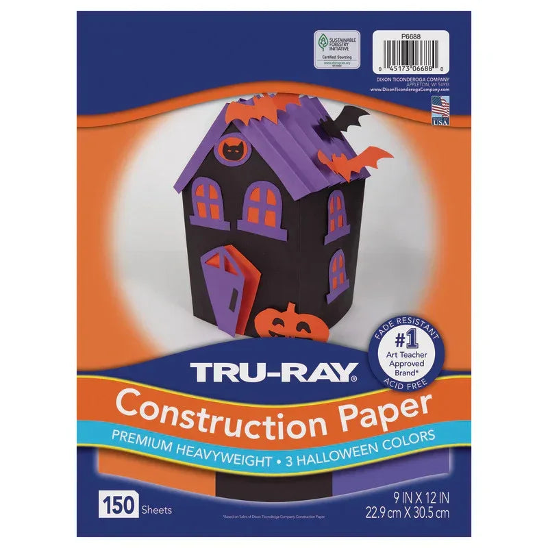 Construction Paper, Heavyweight, Halloween Assortment, Black, Orange, Purple, 9" x 12", 150 sheets