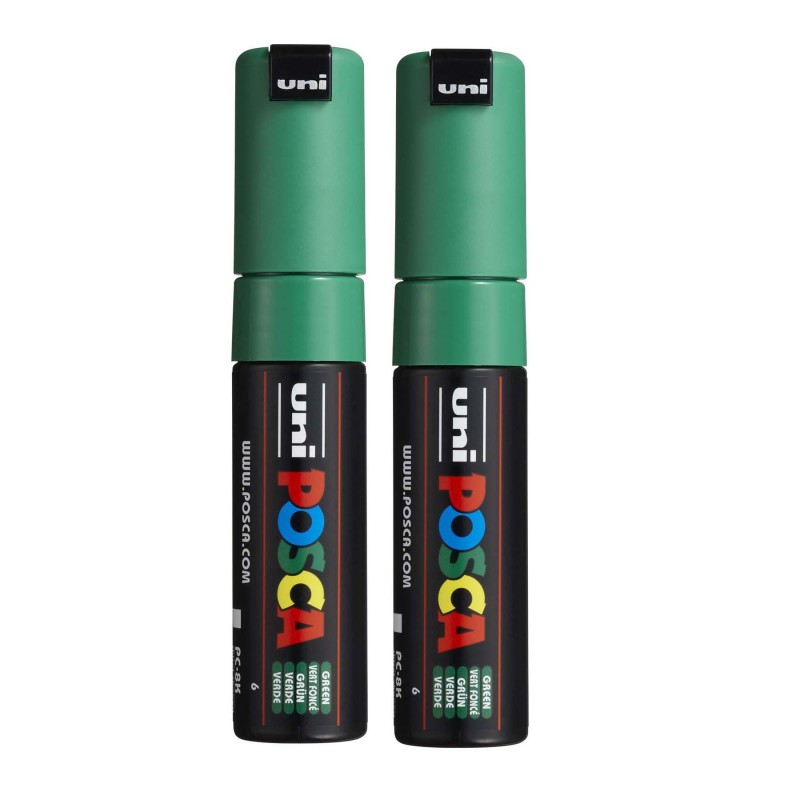 PC-8K Paint Markers, Broad Chisel Tip (8 mm), Green, Pack of 2