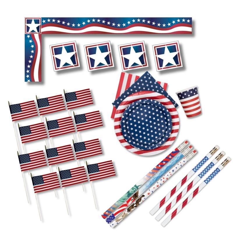 Patriotic Celebration Kit, 250 Years America Theme, Flags, Pencils, Tableware & Bulletin Board DÃ©cor Set, 540+ Pieces