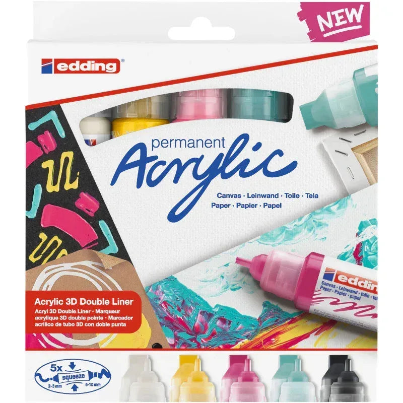 5400 Series Acrylic 3D Paint Marker, Double Ended, Basic Colors, Set of 5