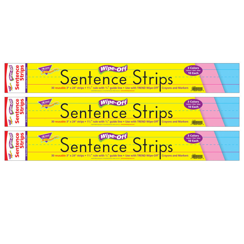 Multicolor Wipe-Off&reg; Sentence Strips, 24", 30 Per Pack, 3 Packs