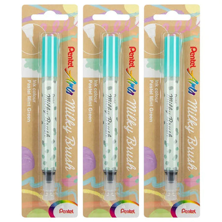 Milky Brush Pen, Pastel Mint Green Ink, Pack of 3