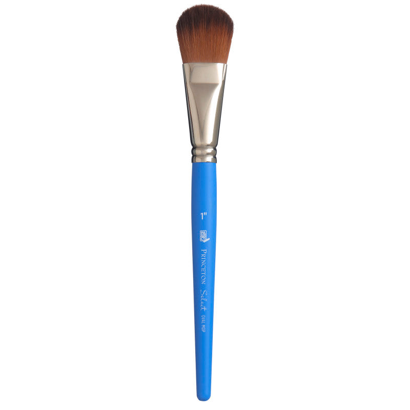 Select Artiste Oval Mop Brush, Synthetic Bristles, Short Handle Mixed Media Paintbrush, Jewel Blue, Size 1 inch, 1 Count