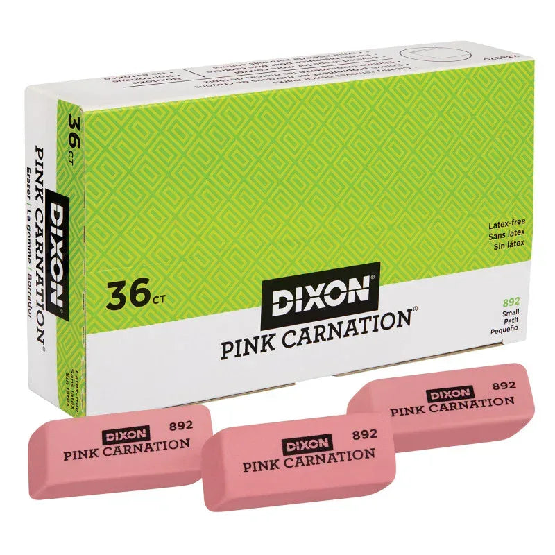 Pink Carnation Erasers, Small, 2 x 3/4 x 7/16, Pack of 36