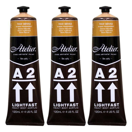 A2 Heavy Body Lightfast Artist Acrylic, 4 oz., Raw Sienna, Pack of 3